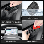 Solbrilleoppbevaring og mobilholder foran ratt for Model Y 2025+